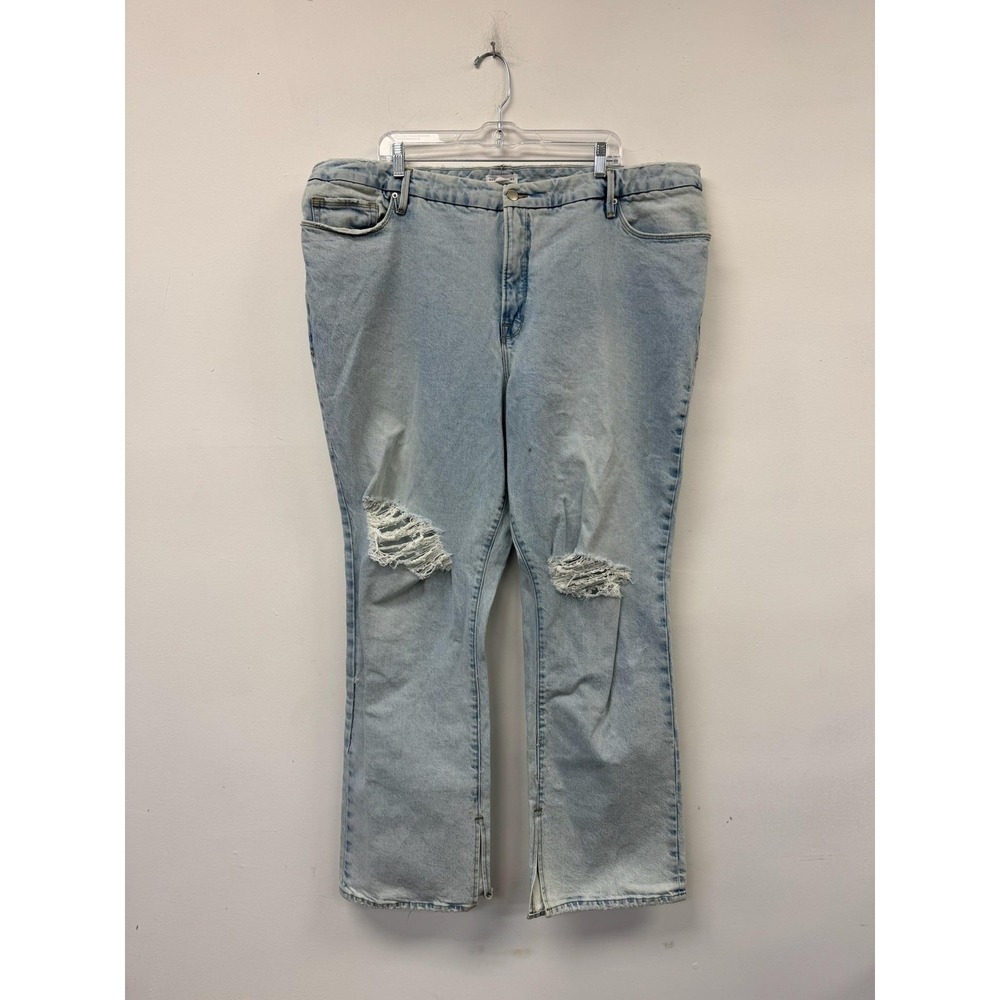 Good American Jeans Womens 22 Light Wash‎ High Rise Straight Distressed Denim